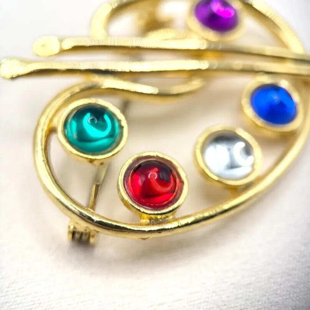 Vintage MJENT VTG Jeweled Gold Tone Artist's Paint Brush Palette Pin Brooch